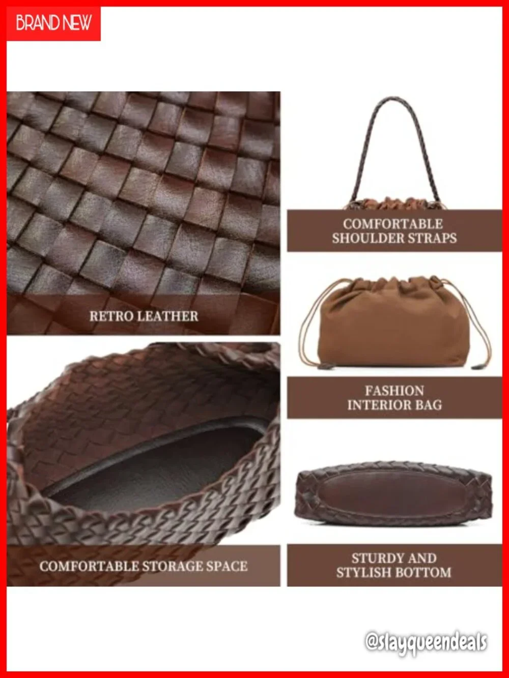 Woven Vegan Leather Underarm Hobo Shoulder Bag Handbag
